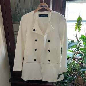 Zara Basics Jacket Size XS White Topstitch Lined Double Breasted Women Retro